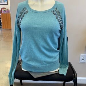 Merona Blue Embellished Crew Neck Sweater